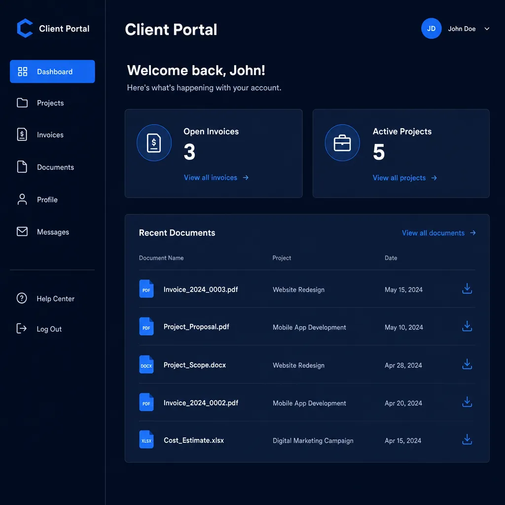 A custom client portal web app built by Next Level Apps